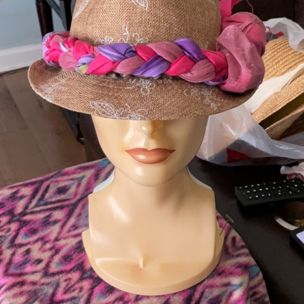 Vibrant Pink and Purple Sun Hat with Braided Band